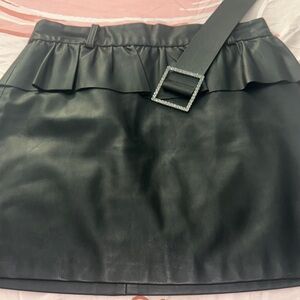 Zara Black Leather Mini Skirt with Ruffle